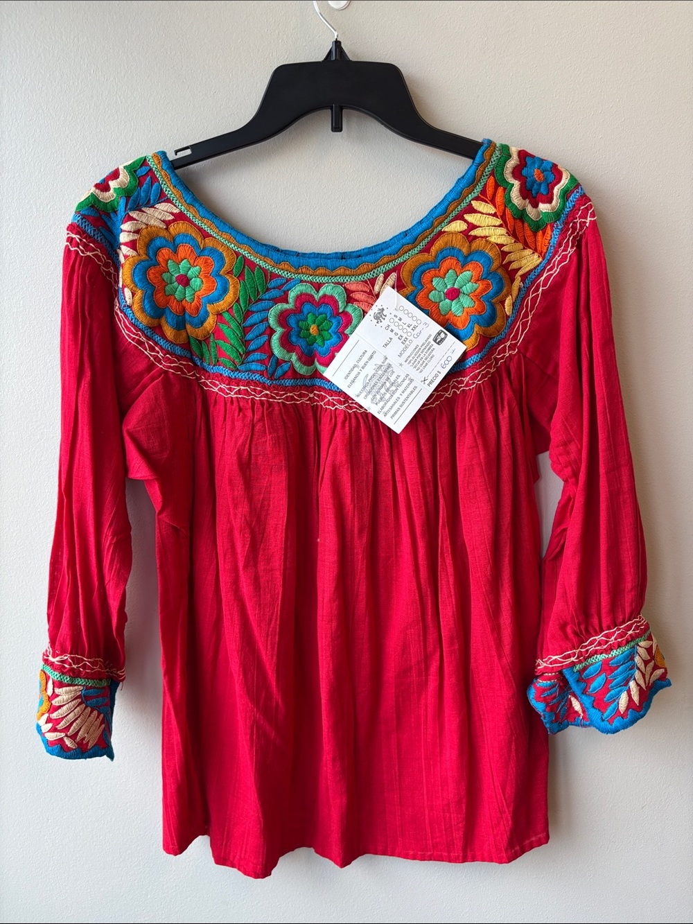 Mexican Embroidered Women’s Peasant Top - Vibrant Floral collar